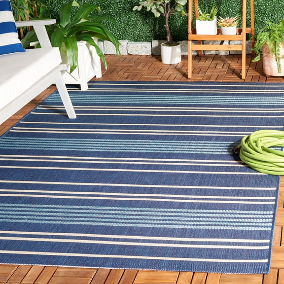 Safavieh Courtyard Michael Striped Indoor/Outdoor Area Rug, Navy/Blue, 5'3" x 7'7"