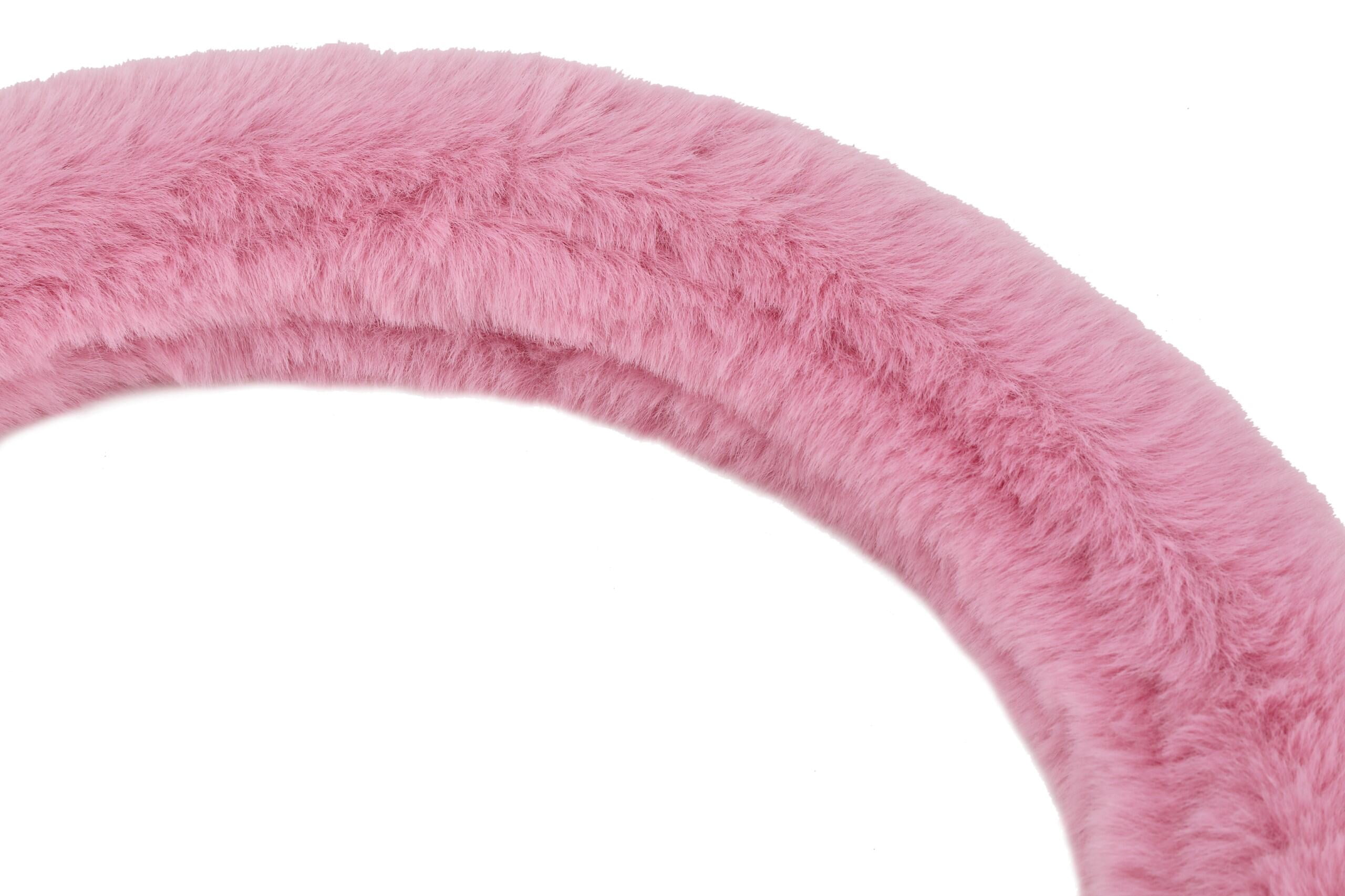 Emerald Universal 14.6"-15.4" Plush Steering Wheel Cover, Soft Faux Fur - Pink