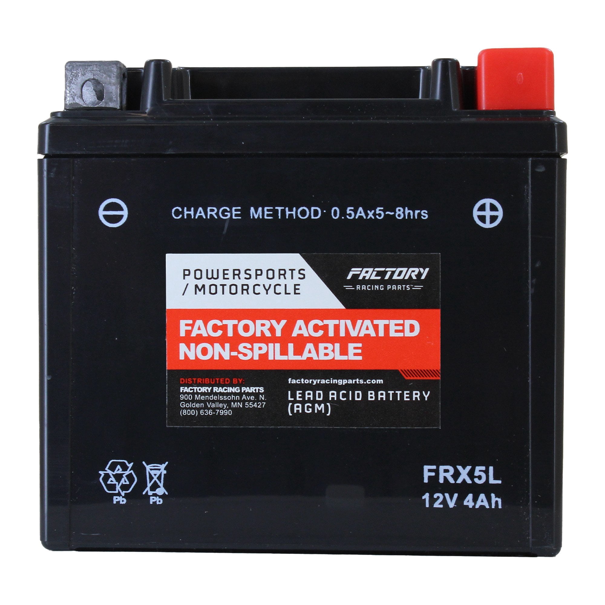 Factory Racing Parts FRX5L AGM Battery  Maintenance Free  Ready to Install - Compatible With ATVs, Motorcycles, and Scooters YTX5L-BS, BTX5L-BS
