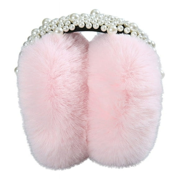HGYCPP Winter Faux Fur Adjustable Earmuffs Cute Knit Fuzzy Ear Muffs for Women Girls Ear Warmers For Kids Elegant Pearl Bead