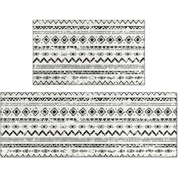 Boho Kitchen Rug and Rug Set of 2, Modern Farmhouse Kitchen Rug, Non-Slip Washable Moroccan Boho Kitchen Mat with Rubber Backing for Front Sink Bohemian Farmhouse Kitchen Decor 17x30 17x47Inch
