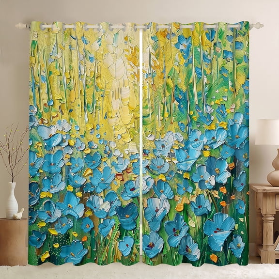 Manfei Blue Flowers Girl Black Out Curtains,Spring Garden Curtains Pack of 2 (42x63 Each),Abstract Oil Painting Bedroom Curtains,Ultra Soft Home Decor