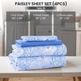 thumbnail image 7 of LUX Décor Paisley Twin XL Sheet Set, 4 PC Soft Microfiber Wrinkle Free Sheets - Luxurious Printed Bed Sheets Includes Flat Sheet, Fitted Sheet with Deep Pockets, & 2 Pillowcases – White Blue, 7 of 7