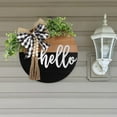 thumbnail image 4 of Hello Door Sign - Round Welcome Sign for Front Door, Welcome Wreath Sign Hanging Farmhouse Door Sign for Front Door Porch Decor with Eucalyptus Buffalo Bow Beads for Home Decoration Housewarming Gift, 4 of 7