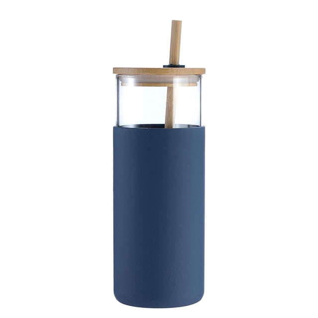 Silicona Alta Paja De Vidrio De Borosilicato Botella De Vidrio De Una Sola Capa 600Ml Taza De Té Con Tapa De Bambú Manga De Aislamiento De Paja Para Oficina Hogar 1Pcs Manga Yuarrent HA026595-10
