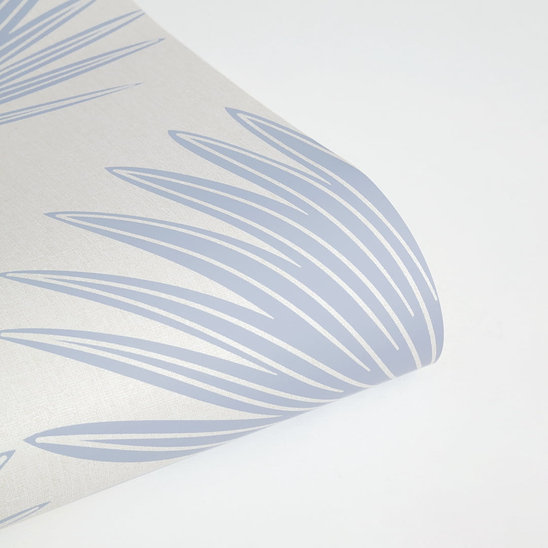 Stamped Palm Blue and Off-White Peel and Stick Wallpaper, 20.5" x 16.5'