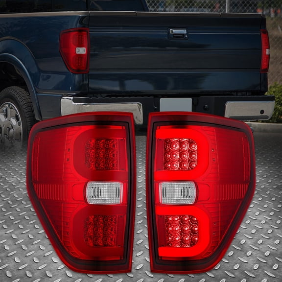 Nuvision Dual LED C-Tube Bar Tail Light Brake Lamp Set for 09-14 Ford F150, Red Housing