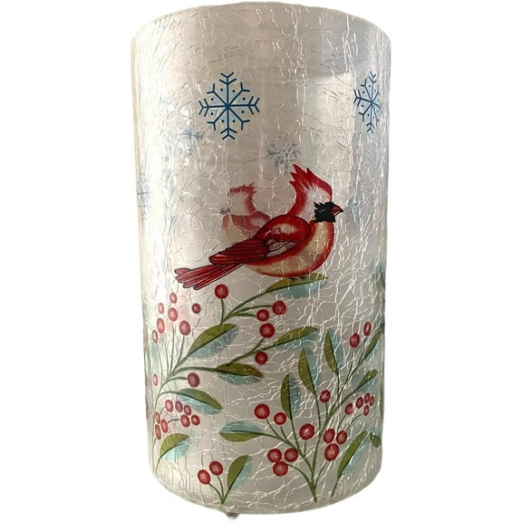 Yankee Candle Large Cardinal Frosted Glass Hand-Painted Holiday Jar Candle Holder