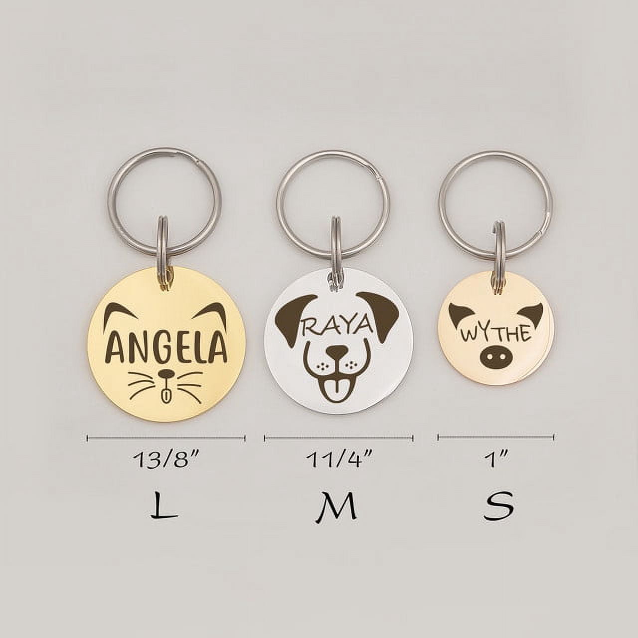 Anavia Stainless Steel Double Sided Round Name - Animal Face Engraved Dog & Cat ID Tag, Silver, L