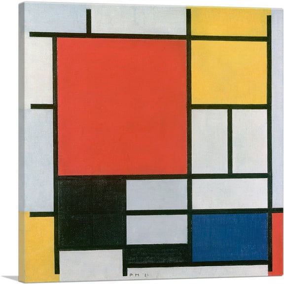 ARTCANVAS Composition in Red, Yellow, Blue and Black 1921 Canvas Art Print by Piet Mondrian - Size: 18" x 18" (0.75" Deep)