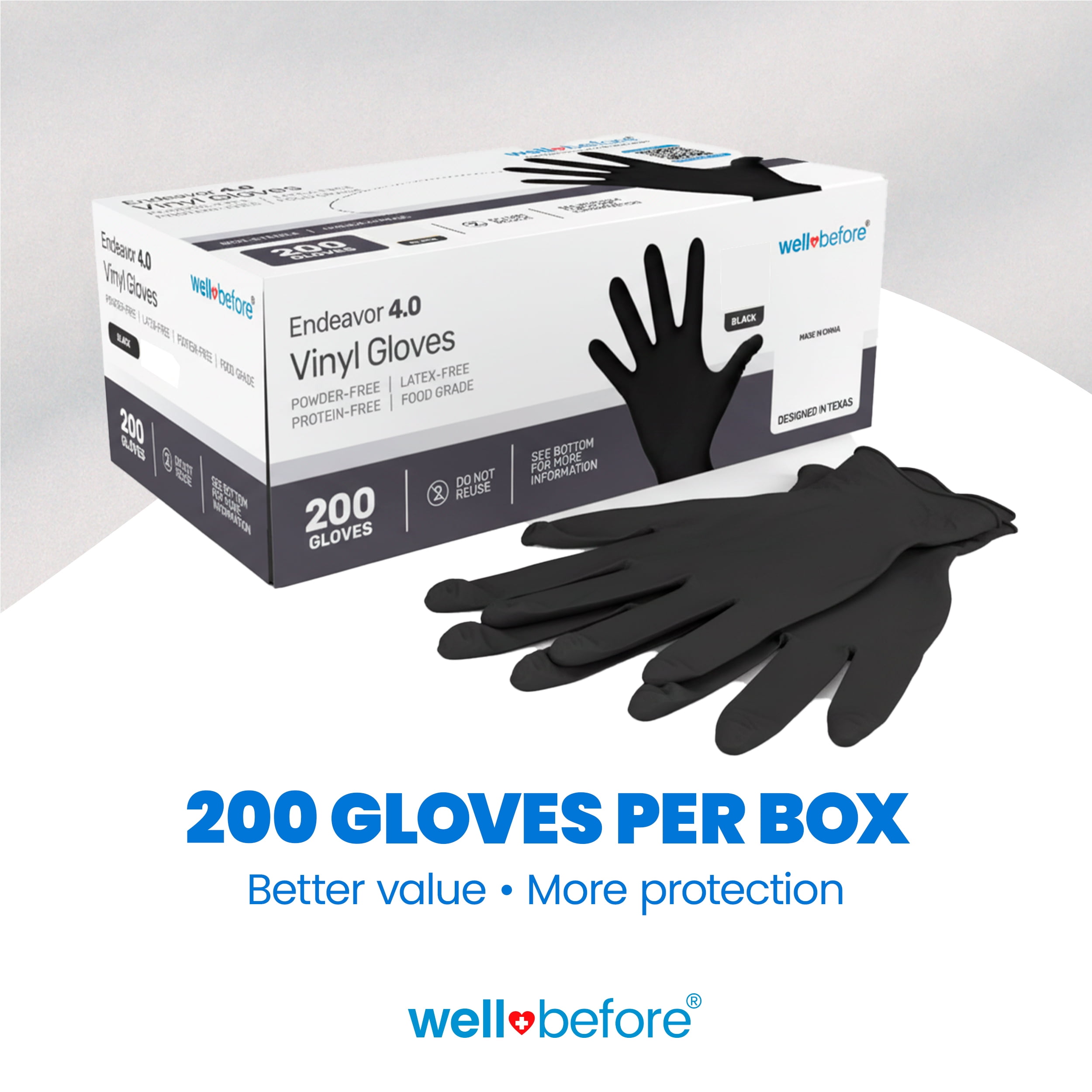 Wellbefore Disposable Synmax 4g Food Grade Vinyl Gloves, Black, Medium, 200pcs