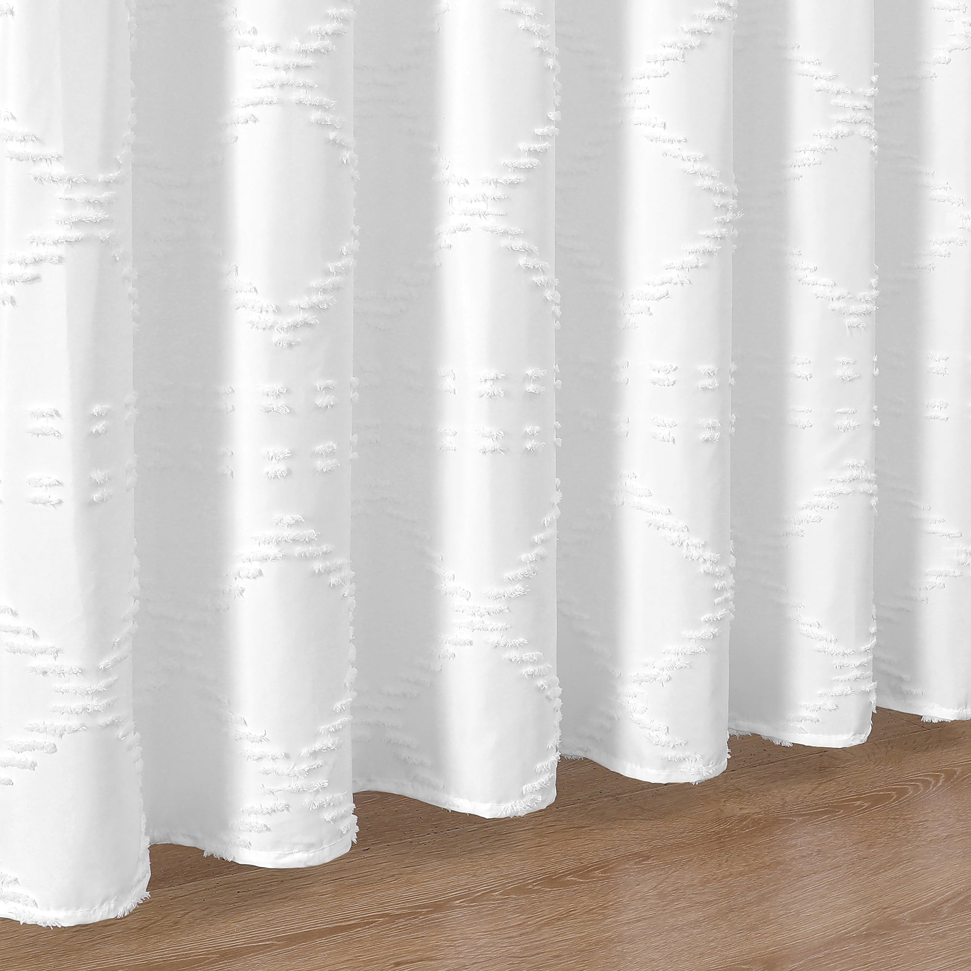 Americanflat 71x71 White Woven Shower Curtain with Tassel And Abstract Accents - Includes 12 Grommets and Hooks - 100% Polyester