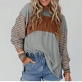 thumbnail image 2 of WREESH Womens Fashion T-Shirts Color Block Spring And Fall Pullover Long Sleeve Round-Neck Blouse Tops Pullover Gray, 2 of 5