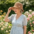 thumbnail image 4 of Women's Crochet Knit Cloche Bucket Hat Elegant Floral Pearl Embellished Fisherman Caps Party Church Wedding Sun Hat Khaki, 4 of 5