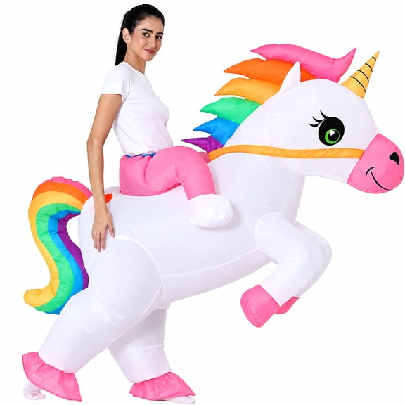 Inflatable Unicorn Costume for Adults, Funny Ride On Blow Up Costume for Men Women, Halloween Party Cosplay Outfit