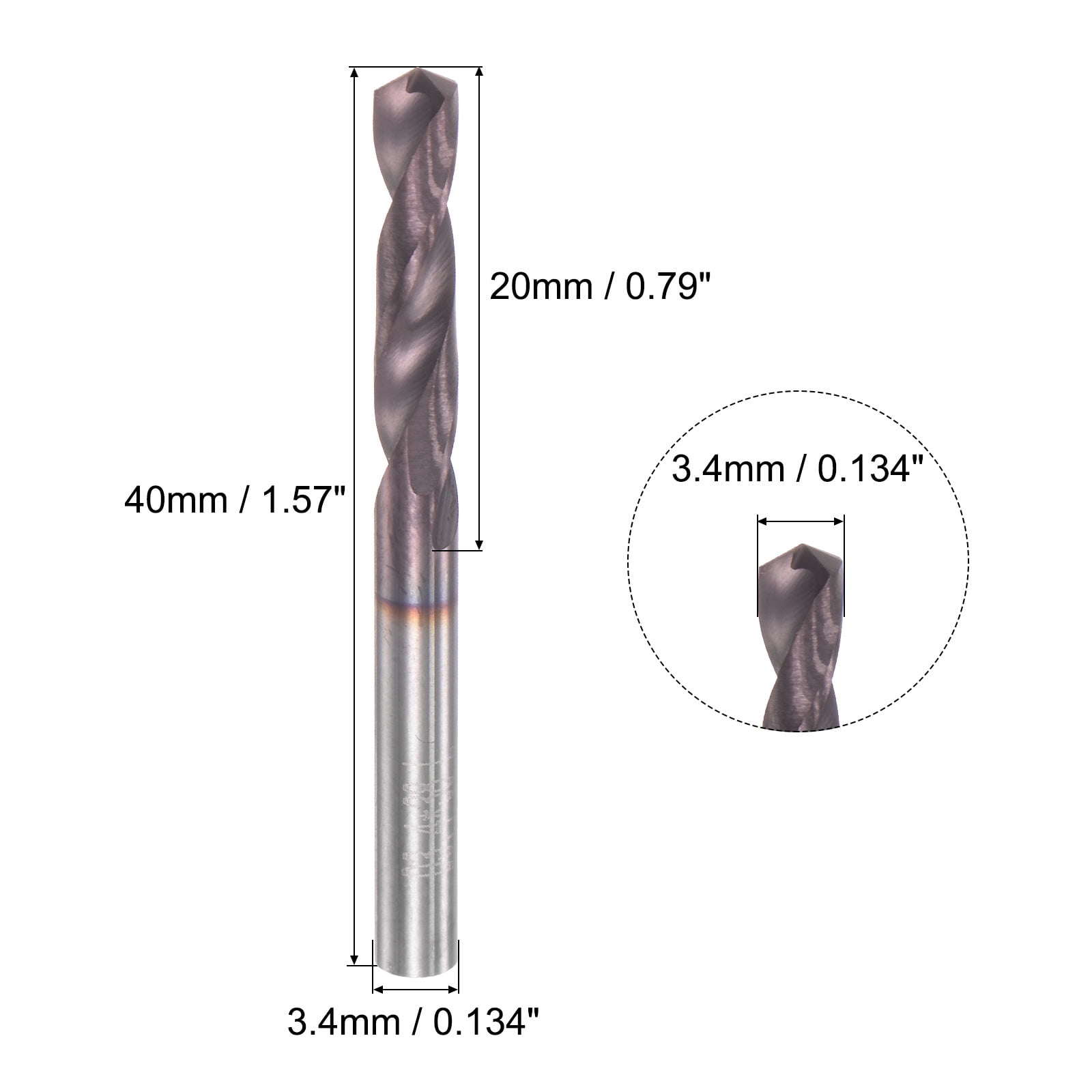 Unique Bargains Carbide Twist Drill Bits 3.4mm DIN K45 Tungsten AlTiSin Coated Jobber
