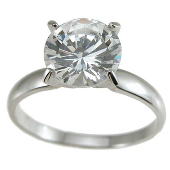 8 mm 925 Sterling Silver Cubic Zirconium Brilliant Solitaire Wedding Ring - Size 5