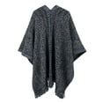 thumbnail image 3 of XFLWAM Women Knitted Shawl Wrap Poncho Sweater Bohemian Style Striped Fringed Shawl Cape Outwear Dark Gray Free Size, 3 of 5