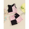 thumbnail image 3 of FAROOT Toddler Girls Summer Shorts Sets Sleeveless Contrast Color Tank Tops Drawstring Shorts Sets, 3 of 8