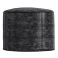 thumbnail image 5 of Trent Home Boho Round Pouf in Distressed Black Genuine Leather, 5 of 9