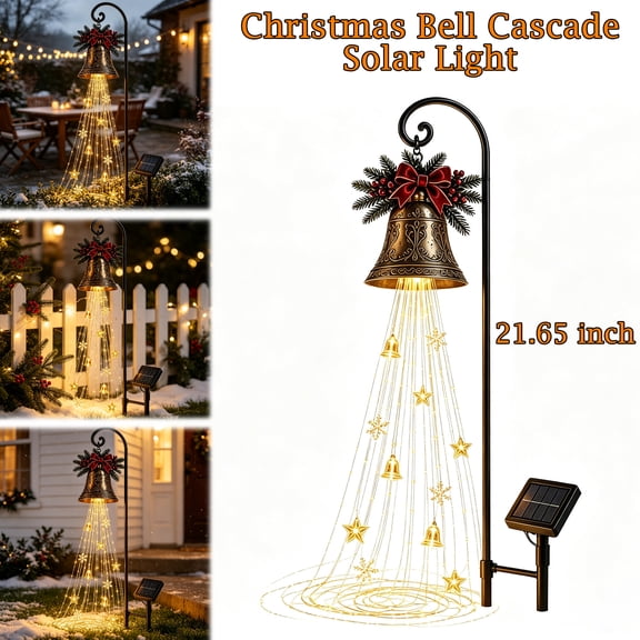 SouMaox Christmas Decorations Outdoor, Christmas Bell Cascade Solar Light with Warm Glow and Cascading Bells, for Yard Garden Porch Holiday Decor