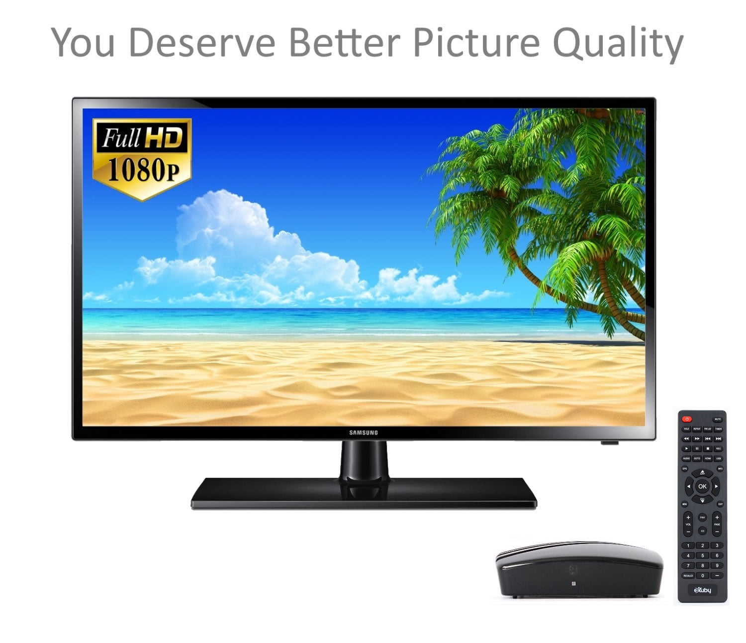 Instant or Scheduled Recording, 1080P HDTV, HDMI Output, 7 Day Program Guide and LCD Screen Exuby Digital Converter Box for TV w// Flat Antenna for Recording and Viewing Full HD Digital Channels Free