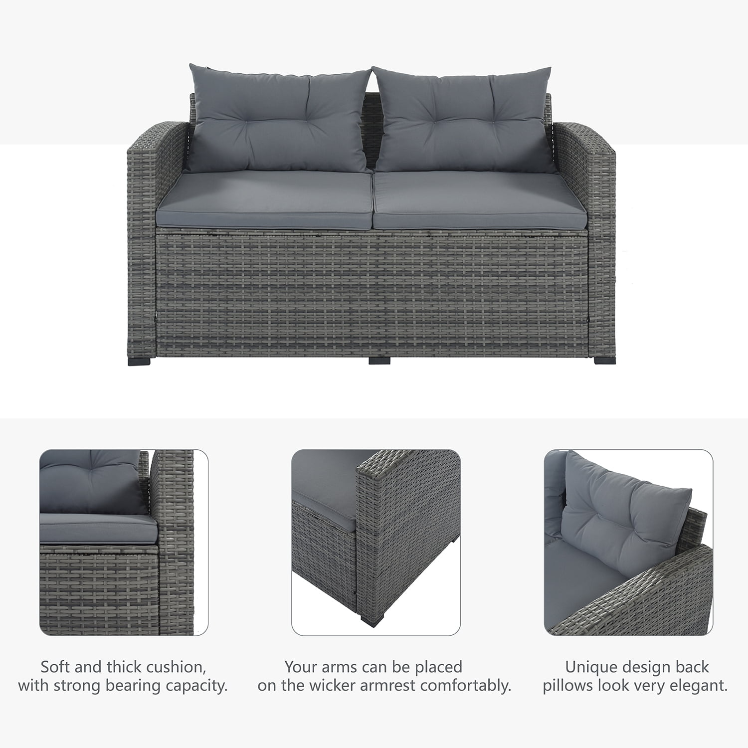 Kadyn 9-piece Outdoor Patio Large Wicker Sofa Set, Rattan Sofa Set for Garden, Outdoor Conversation Set with Cushions & Coffee Table, Gray Kadyn 9-piece Outdoor Patio Large Wicker Sofa Set, Rattan Sofa Set for Garden, Outdoor Conversation Set with Cushions & Coffee Table, Gray