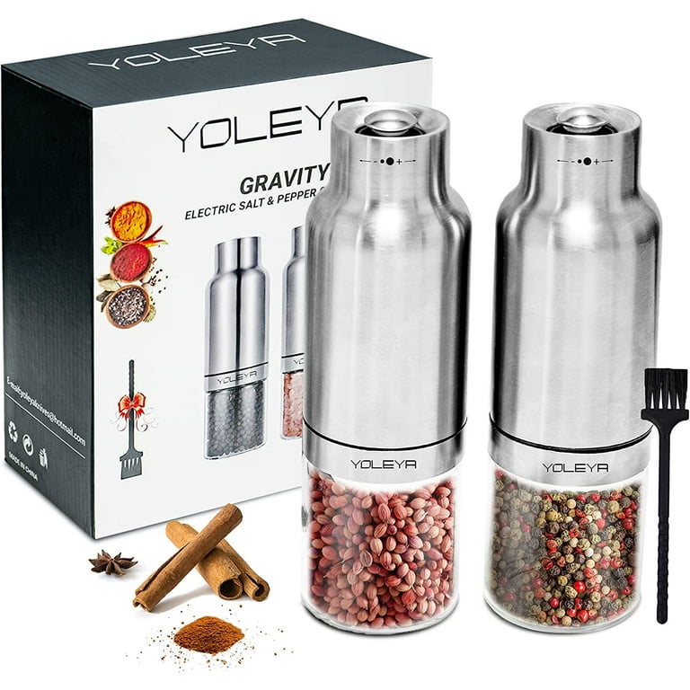 Gravity Electric Salt and Pepper Grinder Set, Automatic Salt and Pepper  Mill, Battery-Operated with Adjustable Coarseness, Premium Stainless Steel