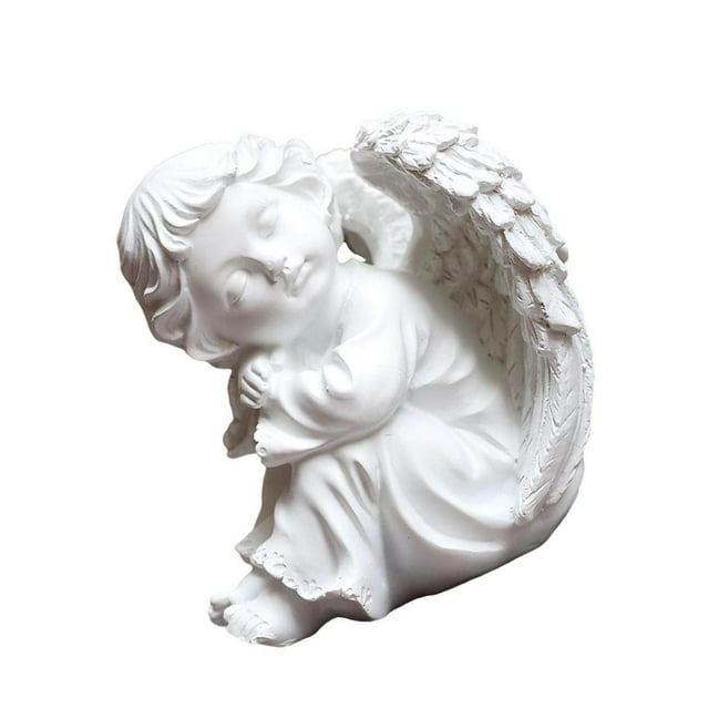 serony Resin White Angel Statue Desktop Decor Collection Window Props Christmas lean knee left think
