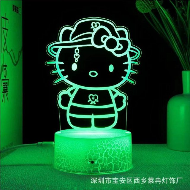 Lámpara de mesa LED con luz nocturna 3D de animación de Hello Kitty, lámpara de noche para dormitorio infantil, lámpara de ambiente colorido táctil
