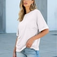 thumbnail image 2 of Lmnyox Short Sleeve Basic T Shirt for Women Crew Neck Solid Color Loose Tee Shirts with Pocket Summer Casual Tops, 2 of 7