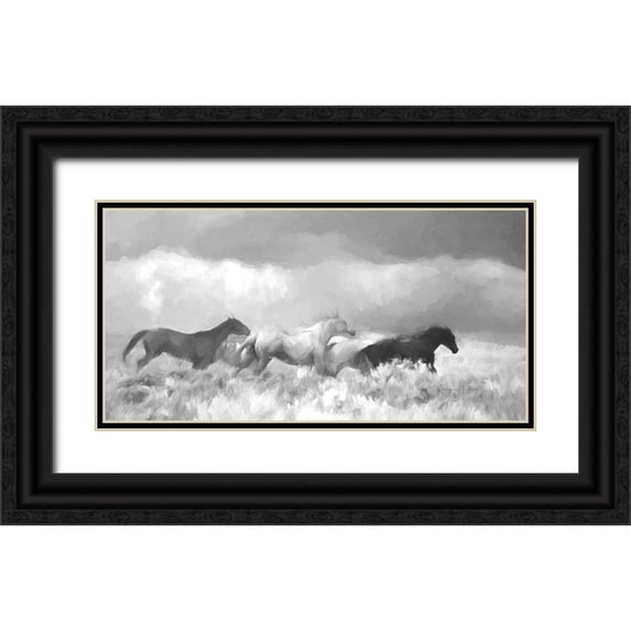 Murdock, Ramona 18x11 Black Ornate Wood Framed with Double Matting Museum Art Print Titled - Mustang Herd II BW