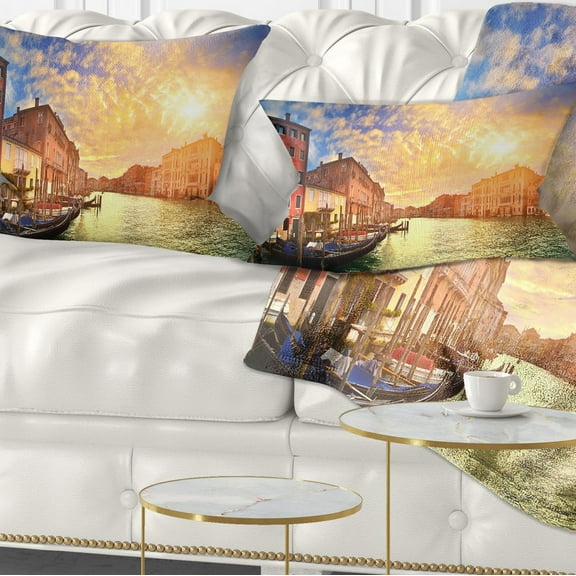 Designart Majestic Sunset over Venice - Cityscape Throw Pillow - 12x20