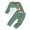 thumbnail image 2 of JTieacloth Hoodie and Pants Sets Stylish Two Tone Long Sleeve Crewneck Pullover And Pants Outfit For Toddler And Little Boys Comfortable Casual Playwear,Sizes 0-6 Months(Green), 2 of 6