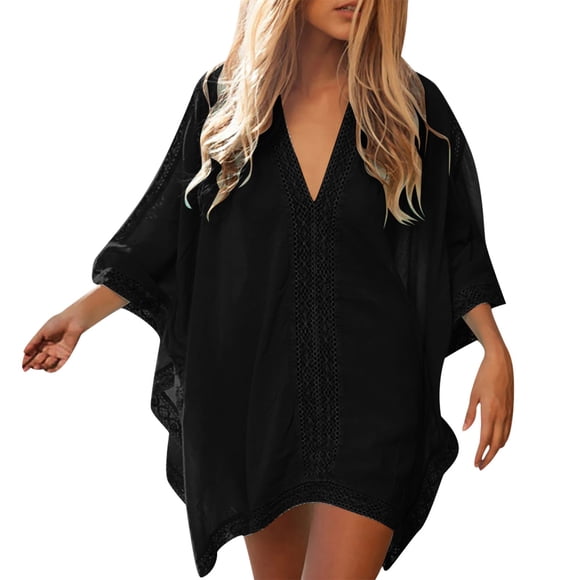 Mifelio by Mifelio Beach Cover Ups Bathing Suit Black One Size