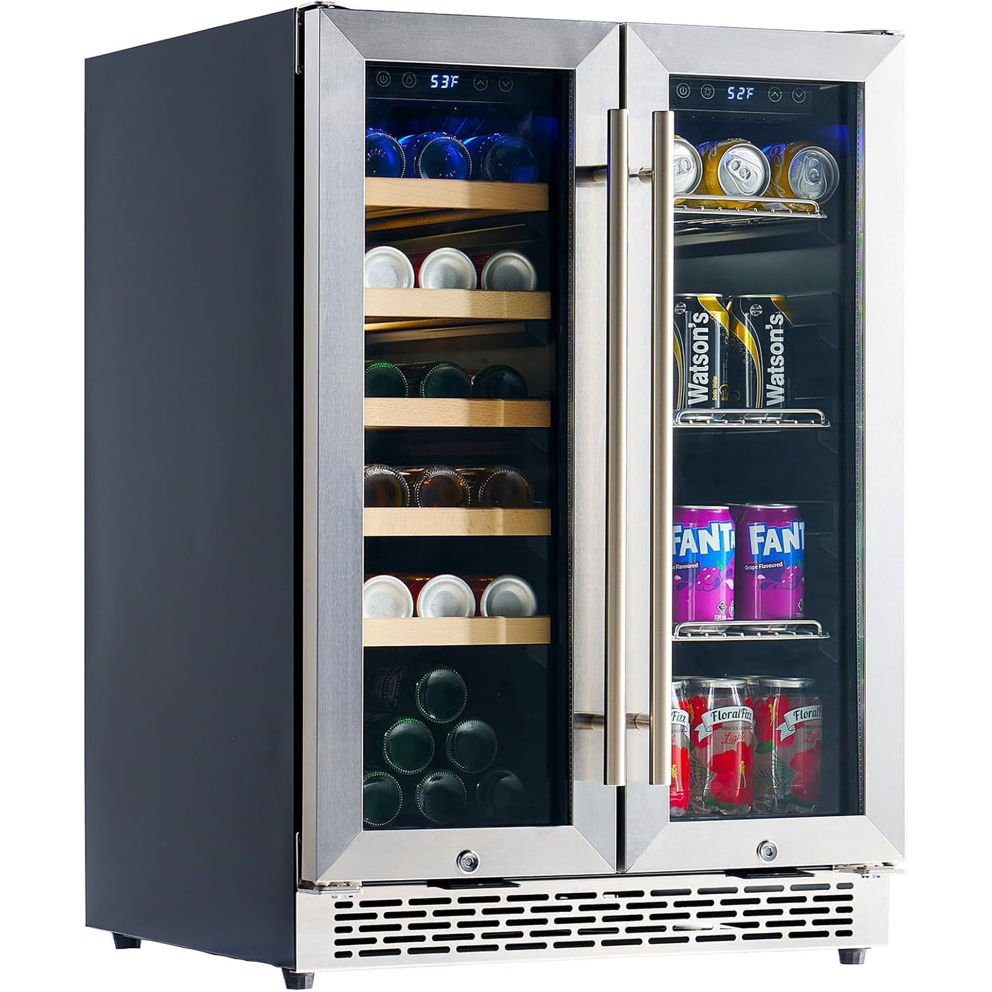 Jocisland Beverage Refrigerator-24 in Fridge Cooler Dual Zone with Glass Door, Under Counter/Freestanding Wine, for Kitchen, 34-64℉, 41-68℉