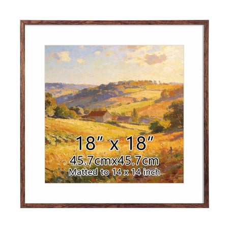 18x18 Dark Brown Picture Frame, Display Pictures 14x14 with Mat or 18x18 Without Mat, 1 Pack 18 by 18 Frame for Wall Hanging