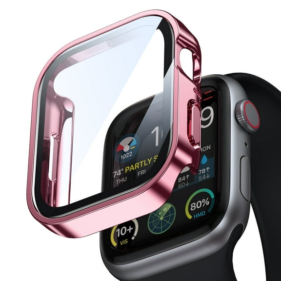 Allytechgroup for Apple Watch Screen Protector Case Series 11/10 42mm, Tempered Glass Film Hard PC Bumper for Women Men Protective Face Cover for iWatch Series 11/10 42mm, Pink