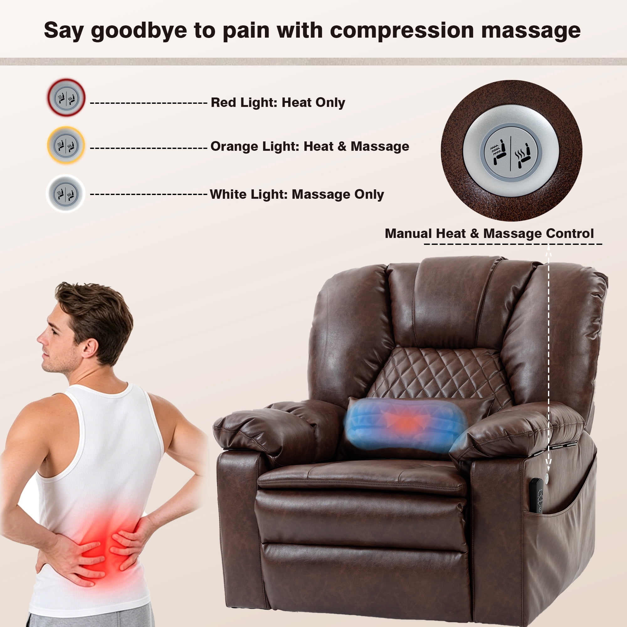 LITVZ Air Compression Waist Massage Recliner for Elderly, Big Man Recliner 400 lbs Heavy Duty, Oversized Power Lift Recliner Chair with Airbag Massage & Heating, Lay Flat 180° for Family