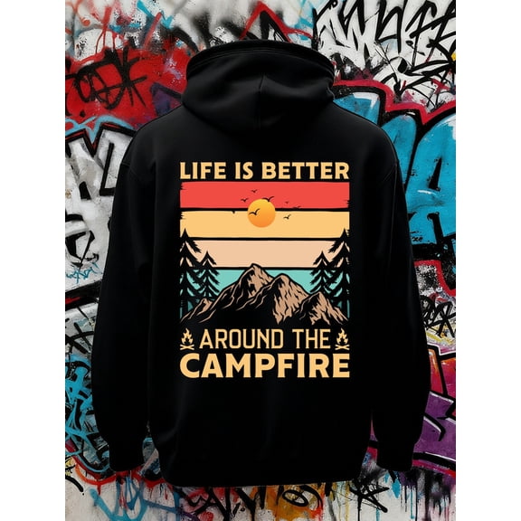 Campfire Life sweatshirt Camping men's hoodies black Breathable stretch fabric, sweatshirt suitable for autumn and winter outdoor sports and casual wear funny guys Funny Unisex hoodie