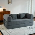 thumbnail image 1 of Sofa cama convertible con almohada cilíndrica, sofá de colchón plegable de corduro con marco de forma fija, sofá de pie para salón y dormitorio (gris), 1 of 5