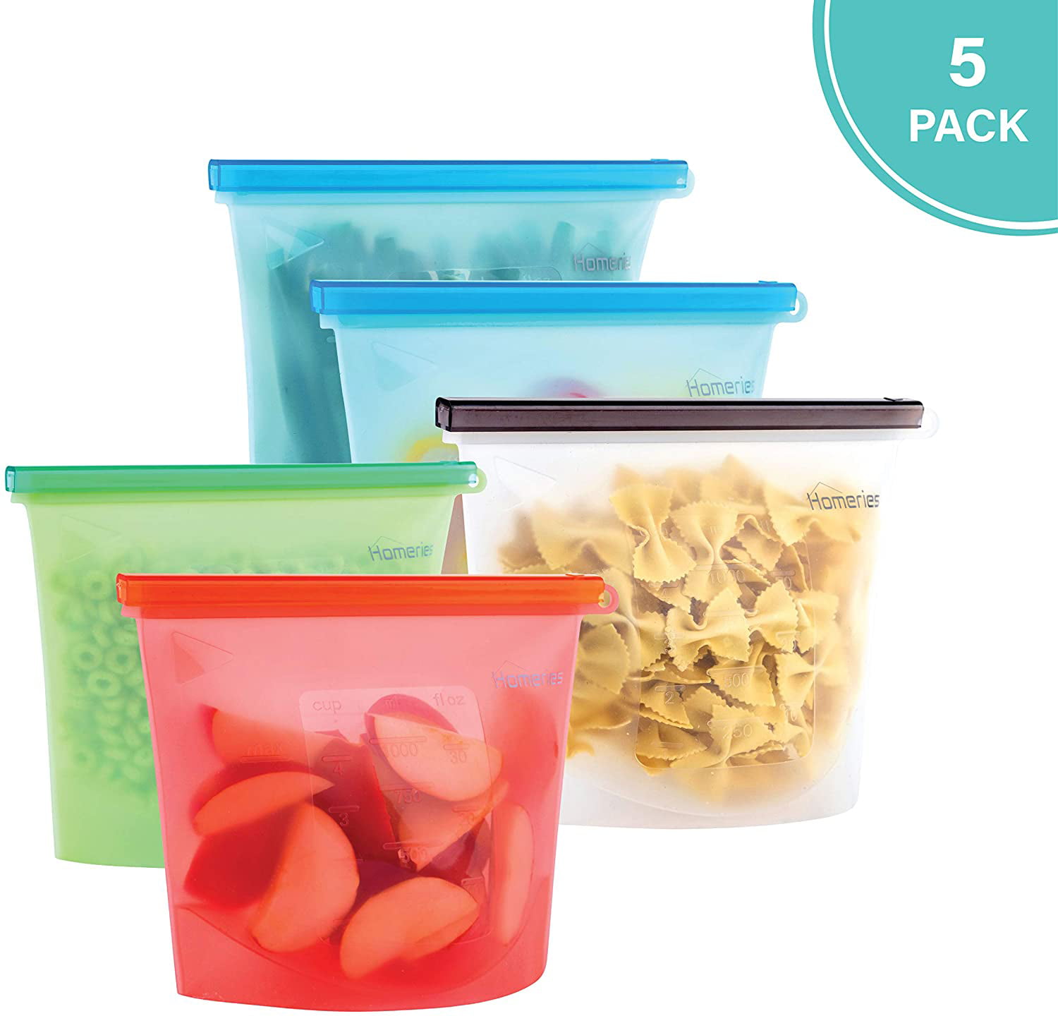 Reusable Silicone Food Storage Bags 5 Pack Eco Friendly BPA Free Sandwich Bags 