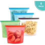 Reusable Silicone Food Storage Bags (5 x Medium) for Sandwich Snack Lunch Vegetable Fruit Sous Vide Liquid | Airtight BPA-Free Leakproof & Eco friendly Plastic Free Ziplock Bags by Homeries