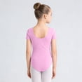 thumbnail image 7 of CQONEPT Girls Ballet Dance Bodysuit V Neck Stretchy Leotard Short Sleeved Comfortable Dress Tops for Girls Pink 14-15 Years, 7 of 7
