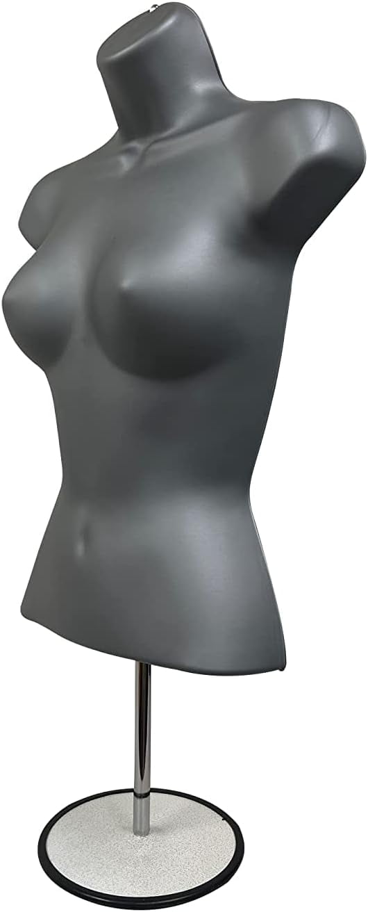 DisplayTown 2 Gray Female Hollow Back Mannequin Torso Sets w/ Metal Stand with Metal Pole & Hanging Hook, S-M Sizes