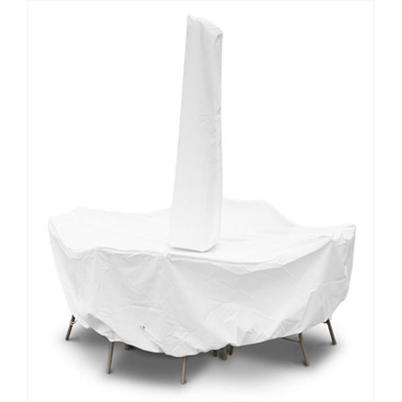 KoverRoos 11161 Weathermax 54 in. Round Table High Back Dining Set Cover with umbrella hole, White - 88 Dia x 36 H in.