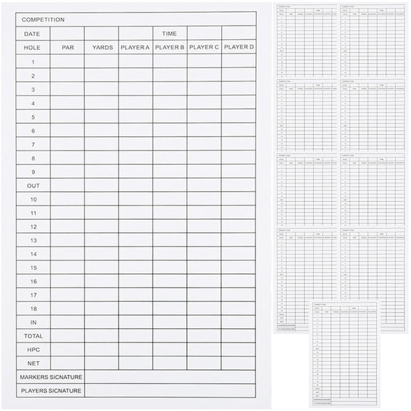 FUEENIRVA 10Pcs Premium Golfs Score Record Cards with Coated Paper and Clear Partition Grid