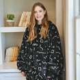 thumbnail image 2 of Nestl Wearable Blanket Hoodie, Oversized Hooded Blanket One Size Fits All, Reversible Plush Microfiber, Black/Scribble, 2 of 6