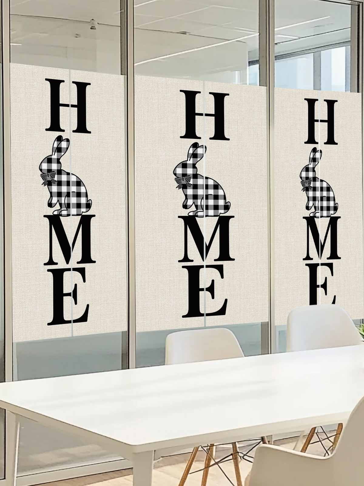 Happy Easter Window Privacy Film, Home Black Buffalo Plaid Rabbit Bowknot Linen Texture Frosted Glass Window Clings Static Cling UV Heat Blocking Reusable Door Sticker for Bathroom 23.6 x 59 Inch
