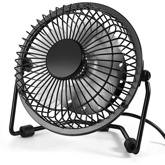 5.7 Inch (Approx. 14.5 cm) Mini High-Speed Personal Desk Fan, 4 Blades, Adjustable 360° Head Tilt, Durable Metal Construction, Great for Home, Dorm Room, Bedroom or Office, Black